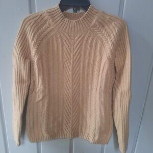 Brooks Brothers Women's Tan Cable Knit Mock Neck Wool & Alpaca Sweater Sz XL